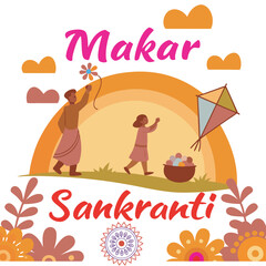Fototapeta premium Celebrate Makar Sankranti with Colorful Kites and Sweet Traditions, Art & Illustration