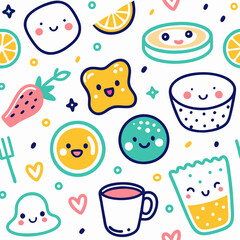 Cute breakfast food cartoon seamless pattern.