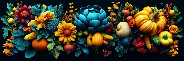 Fototapeta premium Illustration featuring a stunning collection of flowers and vegetables.