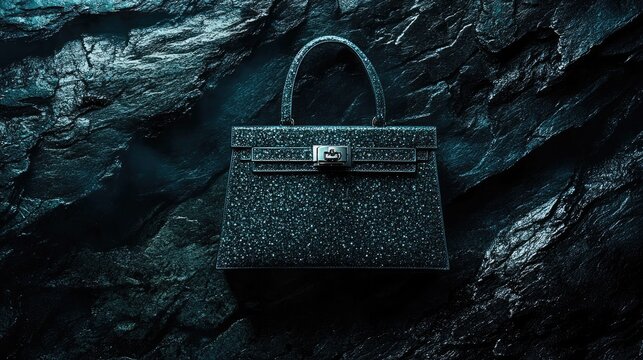 A high-end diamond bag on a dark, textured surface with soft ambient light making it sparkle