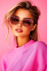 Fashionable Woman Posing in Stylish Sunglasses