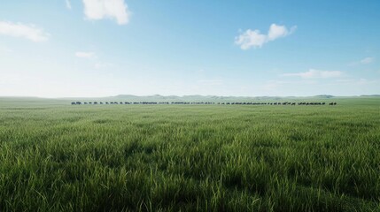 Obraz premium Vast Green Field Under Clear Sky
