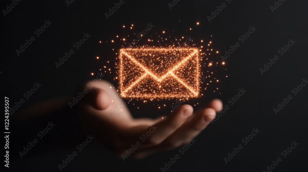 Poster Glowing Handcrafted Email Icon with Digital Sparkle Enabling Networked Communication in Tech Marketing and Business Strategy - Modern Connectivity for Digital Marketers