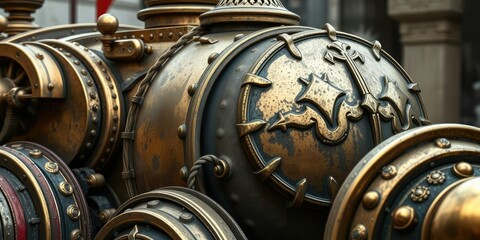 Gold armor plating on a medieval siege engine, siege, fortification