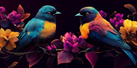 Obraz premium Collection of Surreal Floral Art with Blue Birds
