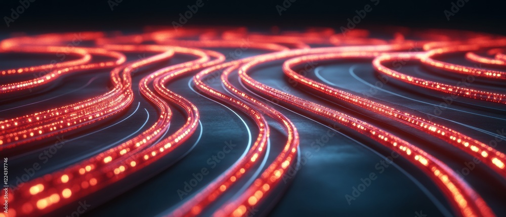 Poster futuristic urban mobility interactive neon pathways in a networked smart cityscape - advanced infras