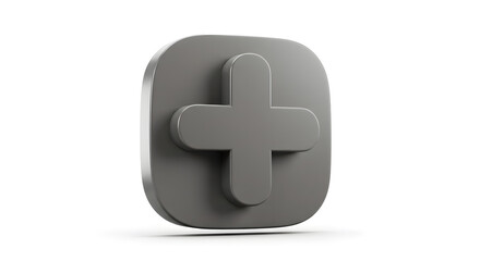 Obraz premium 3D Rendered Gray Plus Icon Square Button Add Symbol isolated on white background. Generative AI