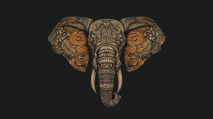 Obraz premium Intricate elephant illustration with decorative patterns on a dark background showcasing artistry and cultural significance