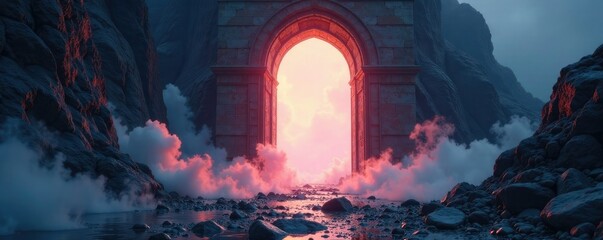 A doorway made of mist leads to an otherworldly realm, realm, ethereal, spectral