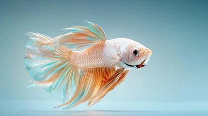 Fototapeta premium Colorful Betta Fish Swimming Gracefully in Clear Water with Delicate Fins and Vivid Orange and Blue Pattern