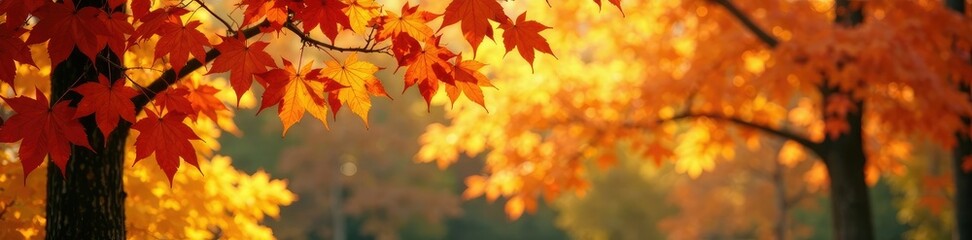 Dense foliage of golden maple leaves sways in gentle autumn breeze, seasons change, autumn, nature scenery
