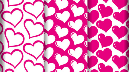 Cute heart pattern set. Valentine's day pattern, romantic pink background. Clothes print
