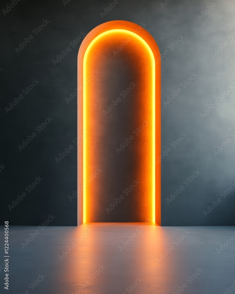 Aufkleber industrial glow neon-lit archway on textured concrete - urban design and architecture content for mo
