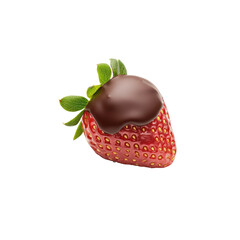 Glossy Chocolate Dipped Strawberry with Fresh Green Leaves