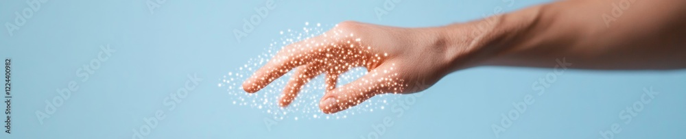 Poster Futuristic Digital Collaboration Virtualized Hand Interface with Glowing Network Nodes - Advanced Tech Content for Business Innovation and Connectivity Solutions
