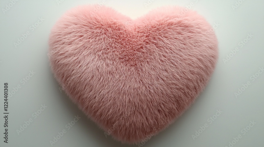 Poster a soft, plush heart-shaped cushion in a lovely shade of pink rests gently on a pristine white surfac