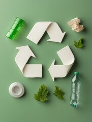 Circular Economy Art Recycled Materials in Closed-Loop Systems on Textured Green Canvas - Innovative Educational Visual for Sustainable Business Practices and Eco Marketing