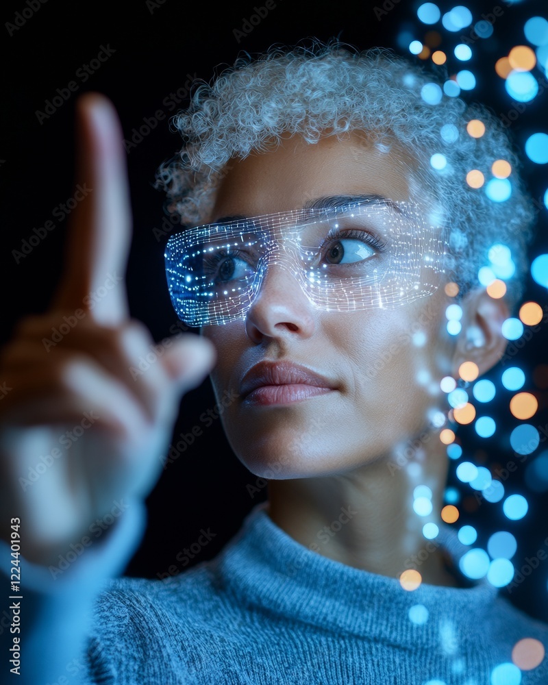 Aufkleber Futuristic AI Presentation Diverse Innovators with Holographic Projections in Sleek Tech Conference Room - Business Innovation and Digital Marketing Solutions