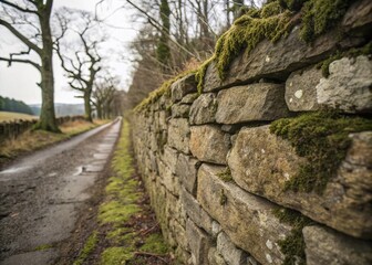 Ancient Stone Wall with Cracks and Moss: Rustic Texture Backdrop & Wallpaper