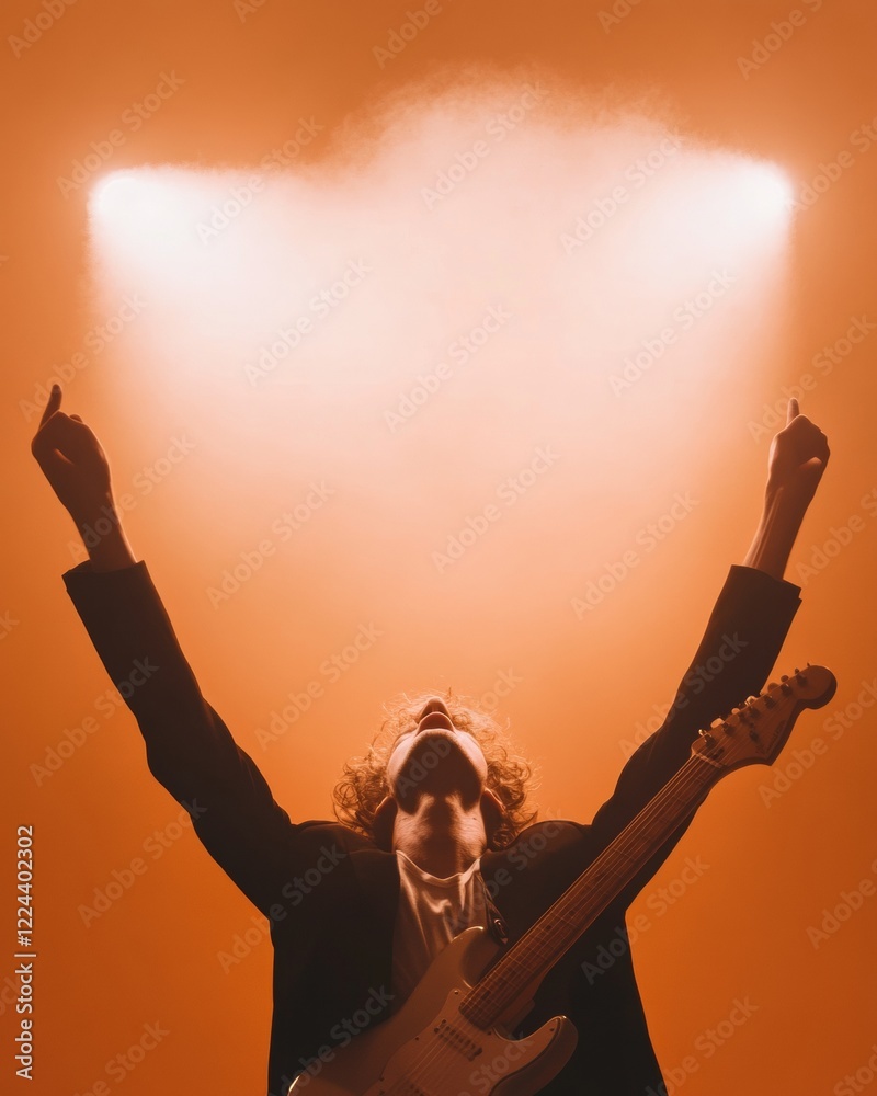 Aufkleber electrifying rock concert dynamic guitarist with vibrant lighting effects - modern music promotion a