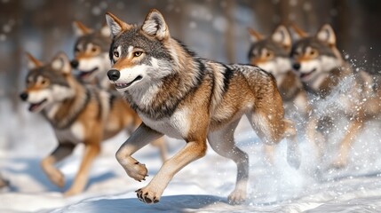 Obraz premium Wolves Running in Winter Snow