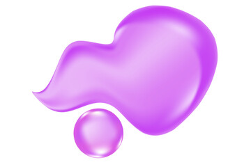 Liquid cosmetic clear purple gel or violet serum texture, lavender oil swatch isolated, transparent background. Fluid glowing spilled collagen droplets. Cute smooth beauty product, decoration element