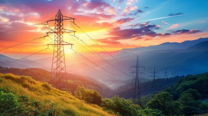 Contemporary energy substation surrounded by lush greenery under a bright blue sky