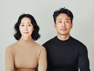 Obraz premium Minimalist Portrait Neutral Turtleneck Fashion for Modern Asian Professionals - Elegant Branding and Corporate Identity in Contemporary Business