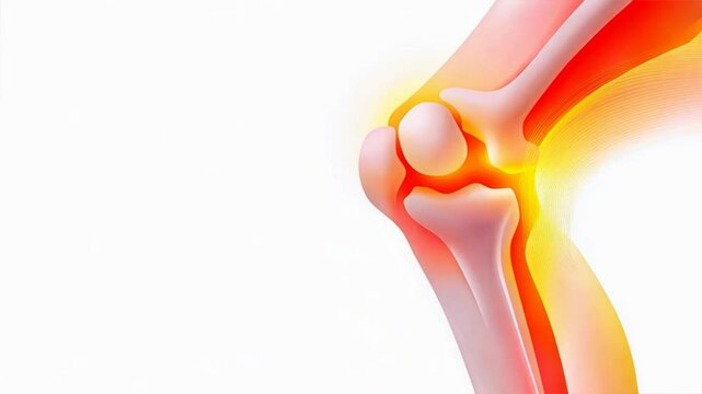Knee joint pain concept with bone and bright color waves on white background, vector design emphasizing arthritis, joint health, and anatomical focus