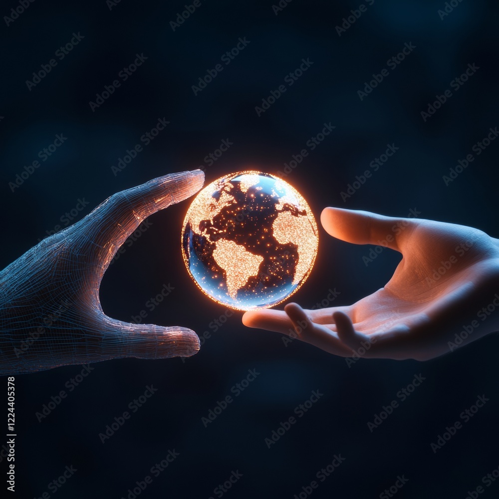 Aufkleber holographic globe in vr futuristic digital collaboration and sustainability vision in tech for remot