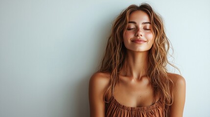 Fototapeta premium Serene Young Woman with Curly Hair and Freckles