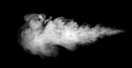 Close-up photo set of abstract white smoke or vapor floating on black background. Fog and clouds...
