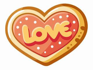 heart shaped cookie with word LOVE isolated on white background.