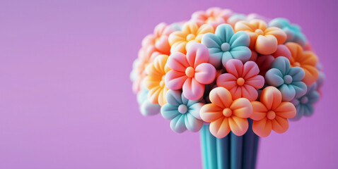 3D Daisy Bouquet on Purple background