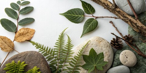 Natural forms and textures in a stylized, biomorphic representation, natural elements, visual identity