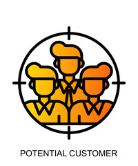 Product presentation icon with yellow and red gradients filled with black lines