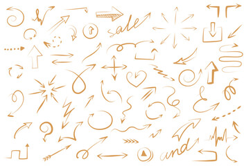 Set of arrows icons silhouettes. Design elements, black arrows on a white background