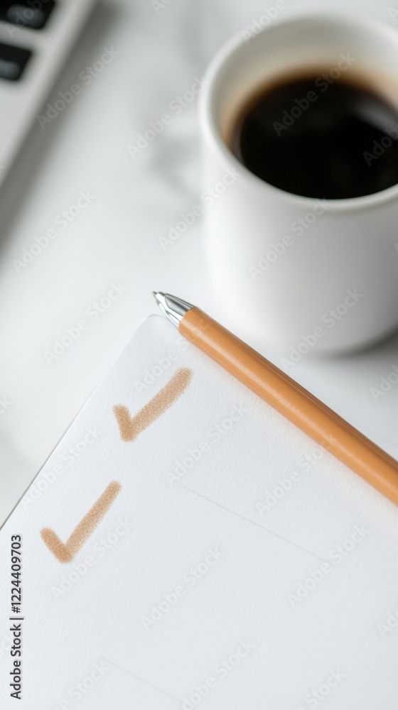 Aufkleber Minimalist To-Do List Design Close-up of Smartphone with Stylus on Marble Desk - Enhancing Digital Productivity for Modern Workplaces and Efficient Life Management