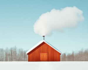 Scandinavian Minimalist Sugar Shack with Rising SteamRustic Wooden Charm for Outdoor Lifestyle Brands and Seasonal Tourism Marketing
