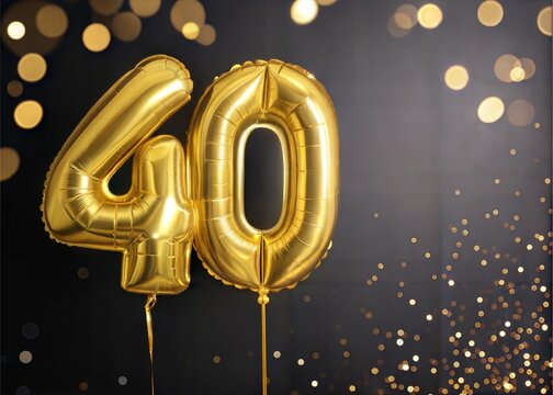 Gold Foil Balloon Number 40 with 40th Anniversary Greeting Card