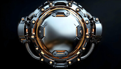 Futuristic metallic sphere, dark background, technology concept, ideal for sci-fi or tech websites
