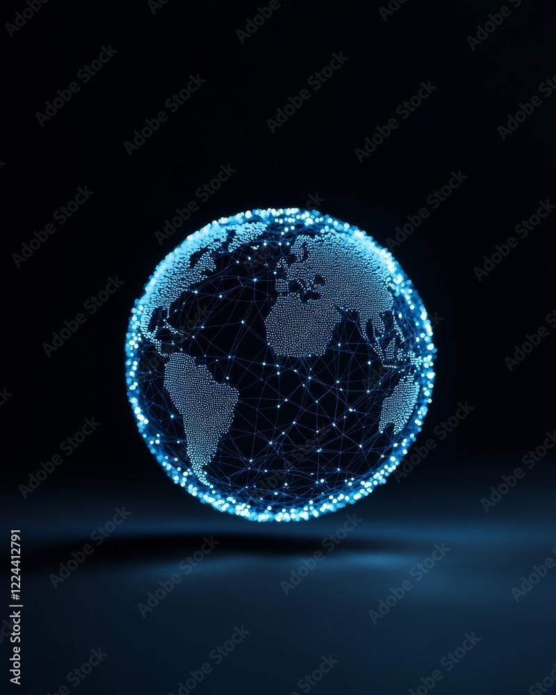 Aufkleber Futuristic Digital Grid Globe on Tablet Projection - Enhancing Global Connectivity in Tech Business Sleek Holographic Design for Digital Marketing and Professional Innovation