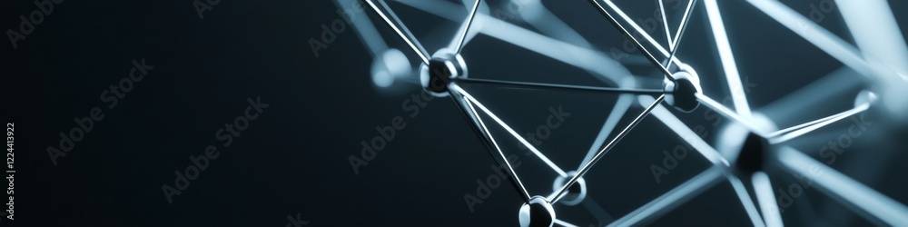 Poster Futuristic Network Infrastructure Graph Metallic Nodes and Glowing Data Paths for Cutting-Edge Digital Connectivity in Tech Innovation and Business Solutions