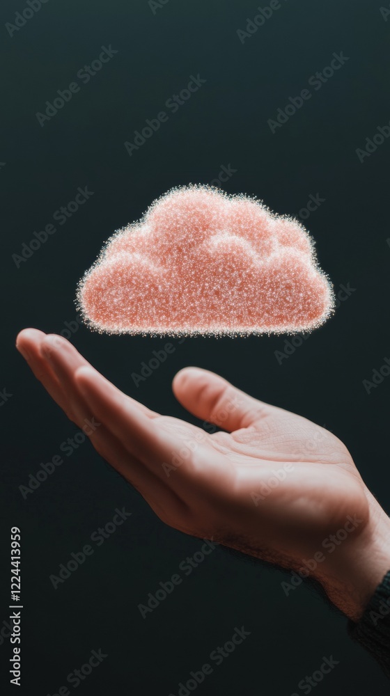 Fototapete Holographic Cloud Element on Open Palm Futuristic Tech Imagery for Innovative IT Solutions and Modern Business Marketing - Digital Transformation and Cloud Computing Visualization