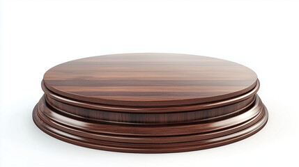 wooden podium stand displayed on white background showing three tier with brown color wood and looking elegant