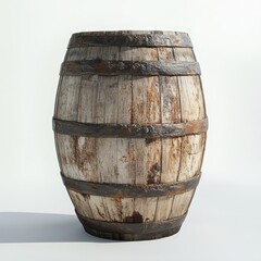 Obraz premium Old weathered wooden barrel with rusty metal hoops.