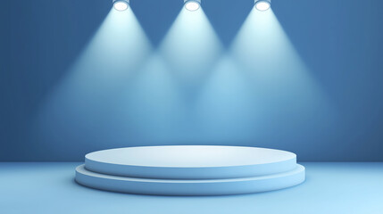 white podium with three light spots shining down on it gives sense of dramatic and highlight visual