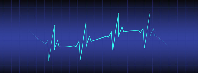 Editable stroke heart diagram on blue monitor background. EKG, cardiogram, heartbeat line vector design to use for healthcare, healthy lifestyle, medical laboratory, cardiology project.