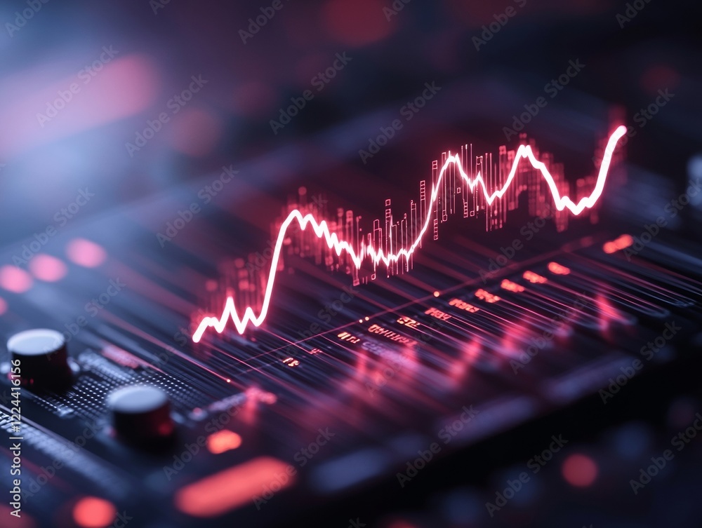 Poster dynamic soundwave art led audio visualizer on metal console - cutting-edge music production display 