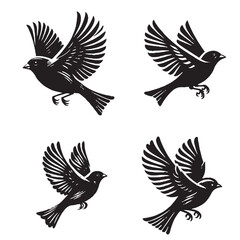 Obraz premium High-Quality Vector Silhouette of a Flying Indigo Bunting on White Background